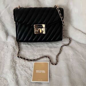 Excellent Condition - Michael Kors Black Quilted Crossbody Bag with Gold Chain